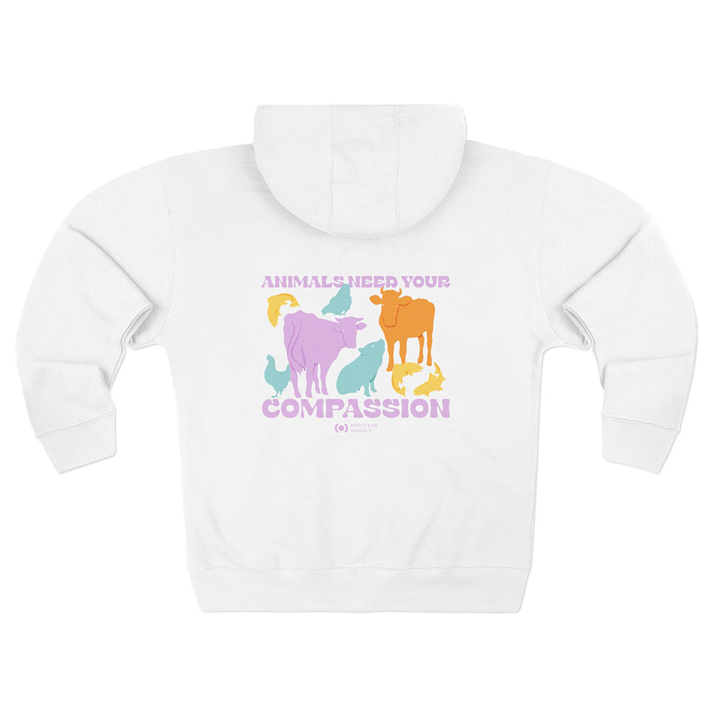 ‘Animals Need Your Compassion’ Zip-Up Hoodie